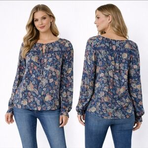 H&M L.O.G.G. Floral Boho Blouse Botanical Print Lightweight Top